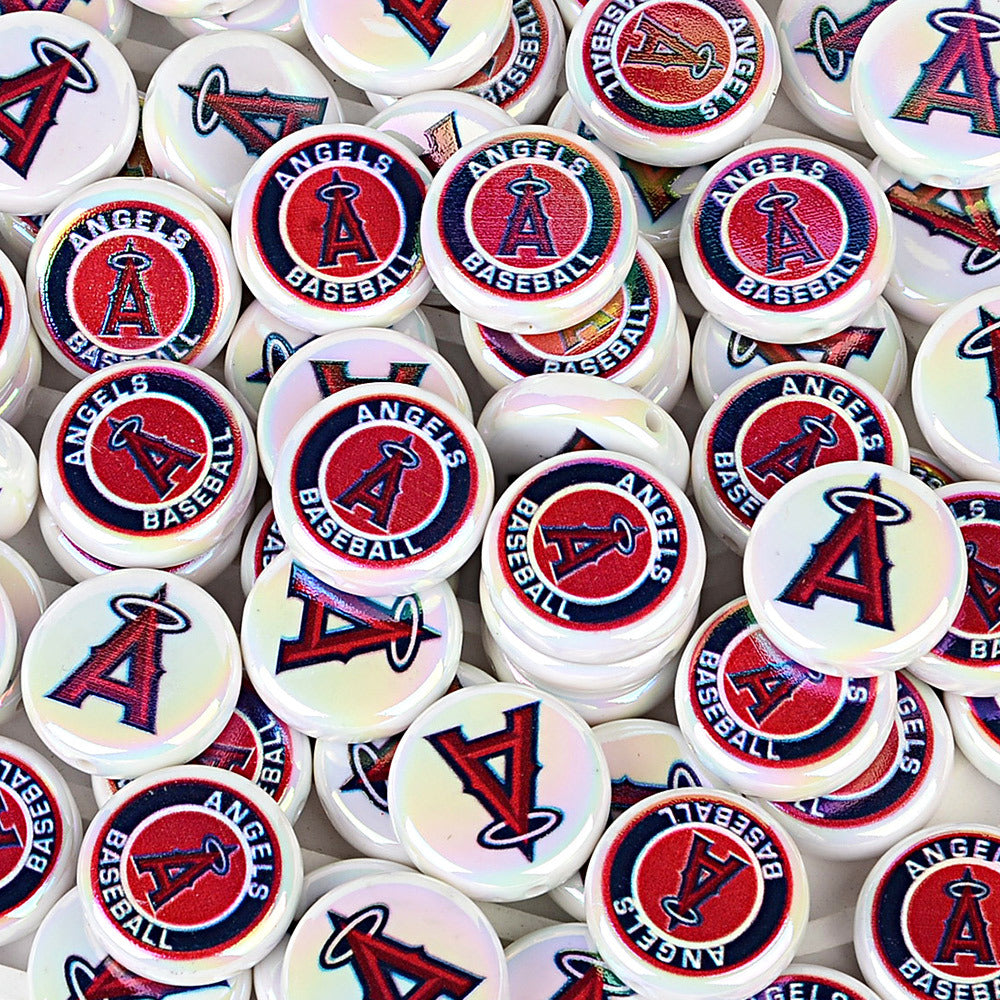 100Pcs 24mm American MLB Major Baseball League Printed Beaded Disc Beads DIY Handmade Pen Mobile Phone Chain Accessories