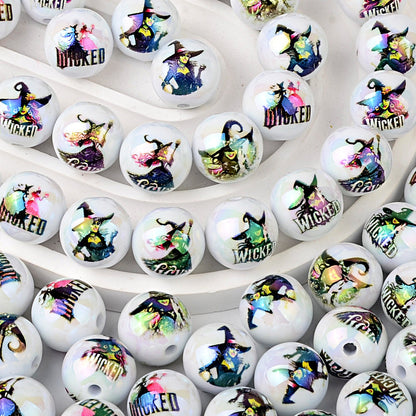 100Pcs16mm acrylic magic bad witch straight hole round bead DIY mobile phone rope keychain jewelry accessories
