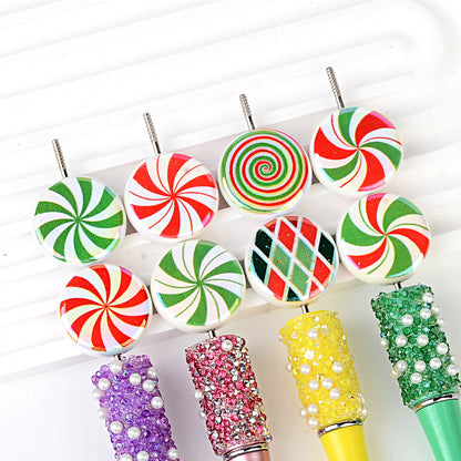 100Pcs Christmas red and green spiral windmill candy acrylic disc beads DIY handmade beaded jewelry accessories wholesale