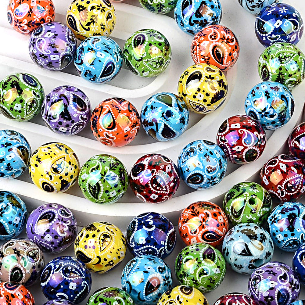 100Pcs UV plated color two-color paisley pattern cashew flower beaded DIY beaded pen mobile phone chain pendant loose bead jewelry with
