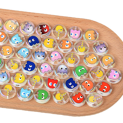 100Pcs 24mm acrylic plated color cartoon Pac-Man printed flat beads DIY mobile phone rope keychain accessories loose beads