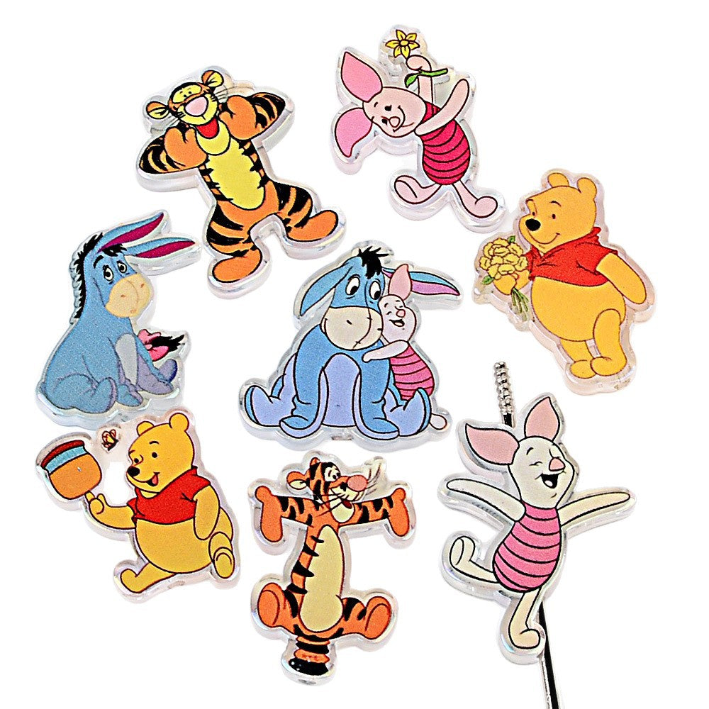 100Pcs printed relief Winnie the Pooh acrylic sheet beaded DIY mobile phone chain bag hanging keychain jewelry accessories
