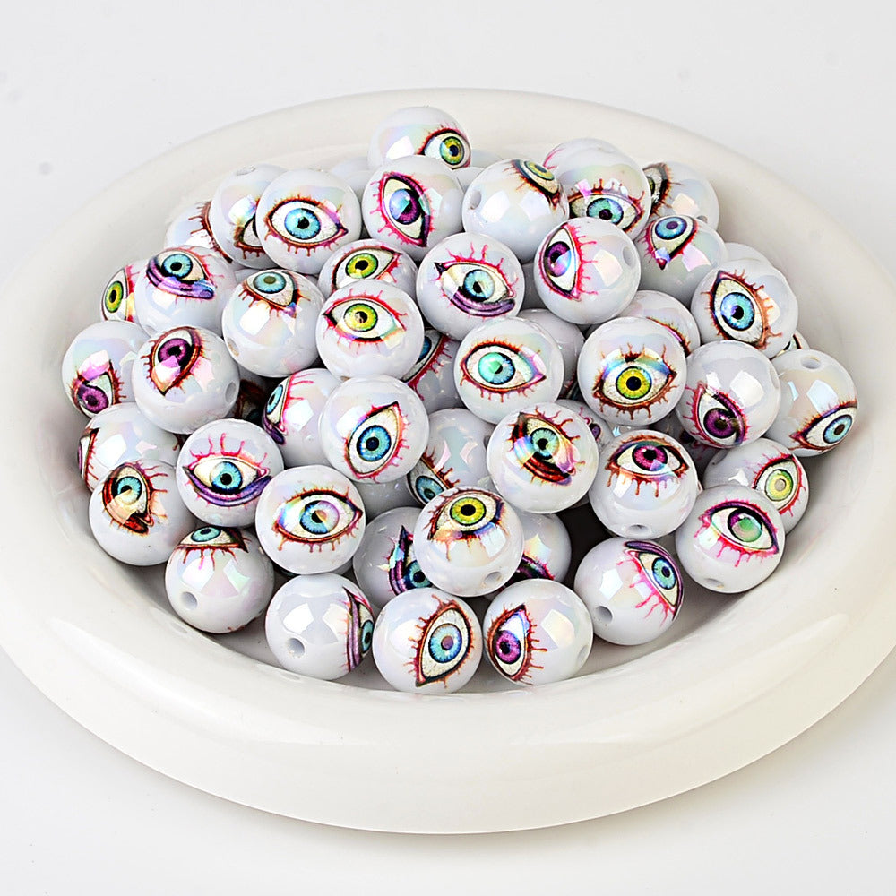 100Pcs Turkish devil's eye + Hamsa hand straight hole round beads DIY mobile phone chain keychain jewelry accessories loose beads