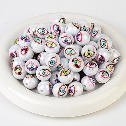 100Pcs Turkish devil's eye + Hamsa hand straight hole round beads DIY mobile phone chain keychain jewelry accessories loose beads