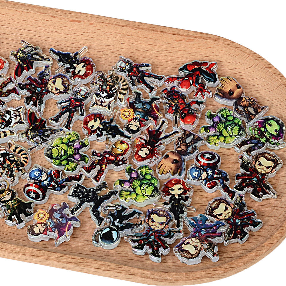 100Pcs cartoon superhero acrylic sheet beads DIY beaded key jewelry accessories animation printing transparent patch