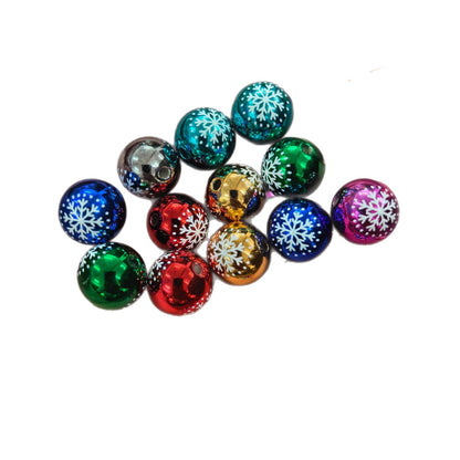 100Pcs 16mm metallic Christmas color snowflake printing round beads DIY handmade beaded loose beads mobile phone chain accessories