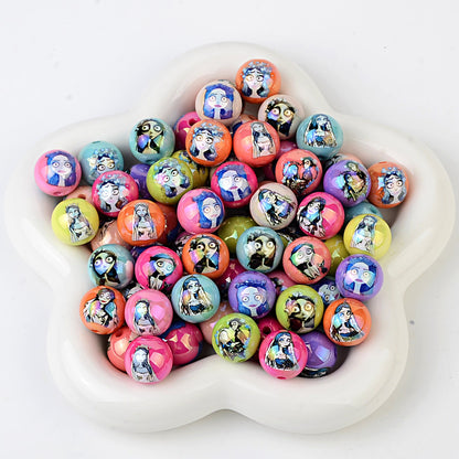 100Pcs Printed Halloween Theme Emily Victor Character Straight Hole Beads DIY Handmade Necklace Bead Pen Accessories