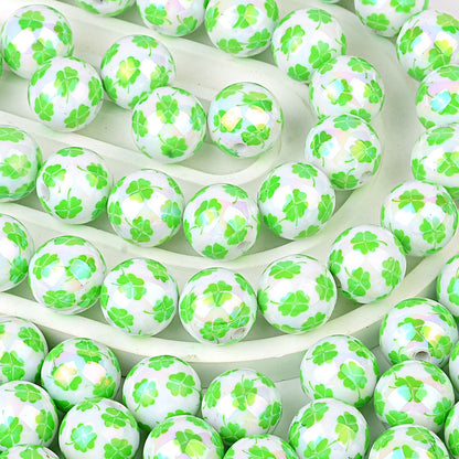 100Pcs 16mm acrylic printing four-leaf clover through-hole round beads DIY Douyin live broadcast mobile phone rope keychain pen accessories