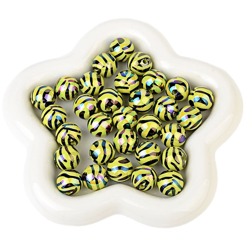 100Pcs UV plated colored acrylic zebra pattern line round beads colored striped beads DIY mobile phone chain keychain beaded material