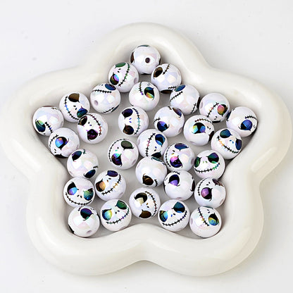 100Pcs acrylic plated UV printing Halloween grimace round beads DIY mobile phone chain keychain accessories bead pen decorative beads