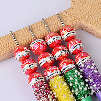 100Pcs 16mm acrylic printing red Budweiser straight hole round beads DIY mobile phone chain keychain bead jewelry accessories