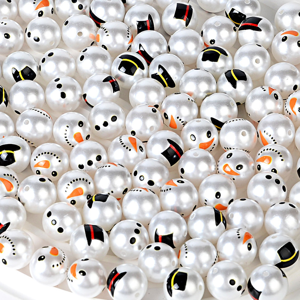 100Pcs Christmas doll snowman round beads DIY mobile phone keychain bead pen earrings jewelry accessories materials