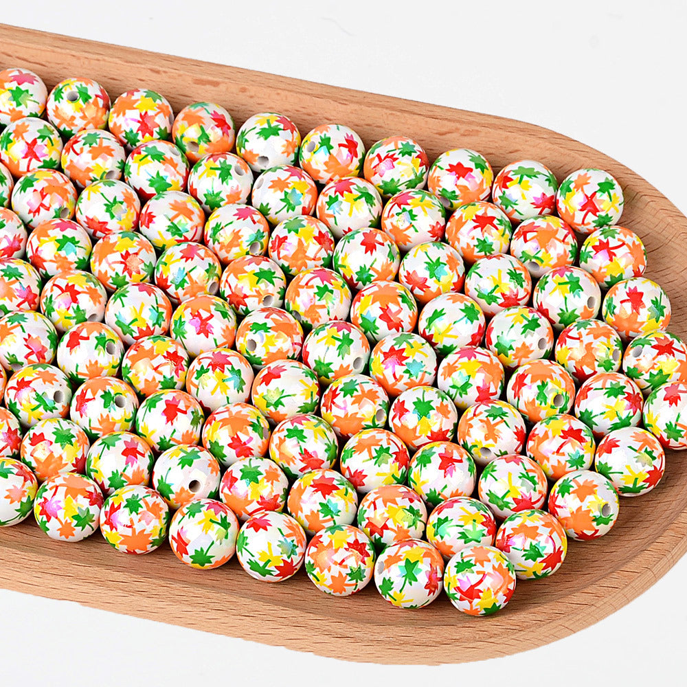 100Pcs UV color-plated 16mm color small maple leaf round beads DIY handmade beaded loose bead string pen mobile phone chain jewelry accessories