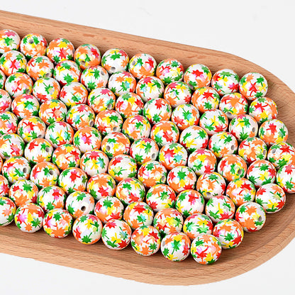 100Pcs UV color-plated 16mm color small maple leaf round beads DIY handmade beaded loose bead string pen mobile phone chain jewelry accessories