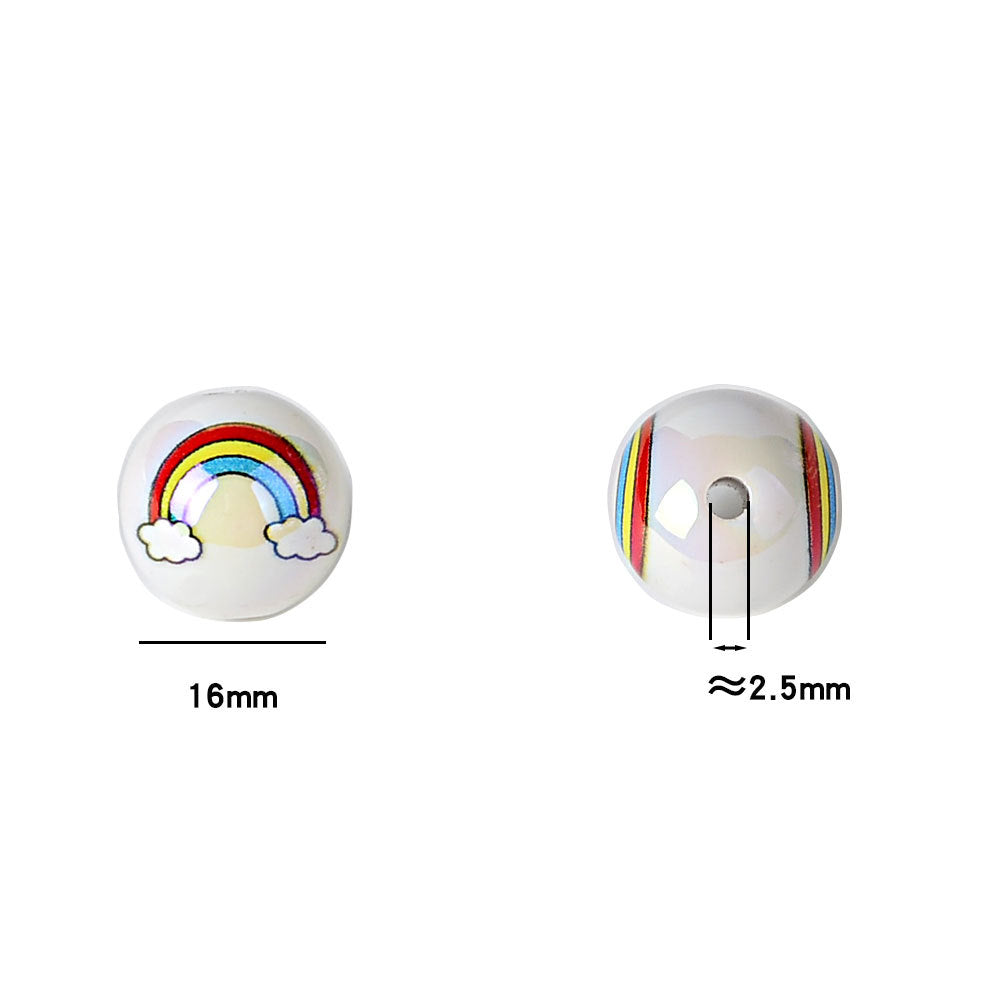 100Pcs 16mm double-sided printed acrylic rainbow cloud beads DIY mobile phone chain pendant car hanging keychain chain accessories