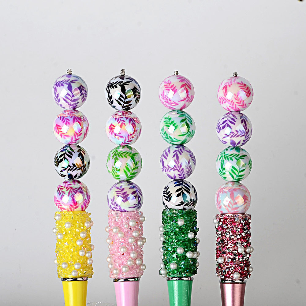 100Pcs 16mm acrylic plated color printed willow leaf round beads DIY handmade beaded loose beads mobile phone chain jewelry accessories