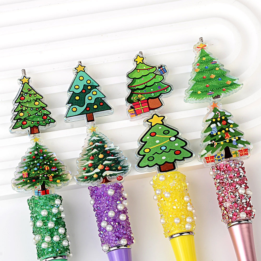 100Pcs Christmas Christmas tree acrylic sheet beads, printed patches DIY handmade beaded jewelry accessories materials