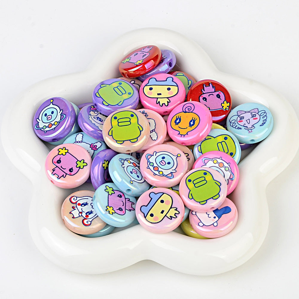 100Pcs UV plated color printing Tuoma gezi round cake beads loose beads DIY bead pen mobile phone chain keychain accessories