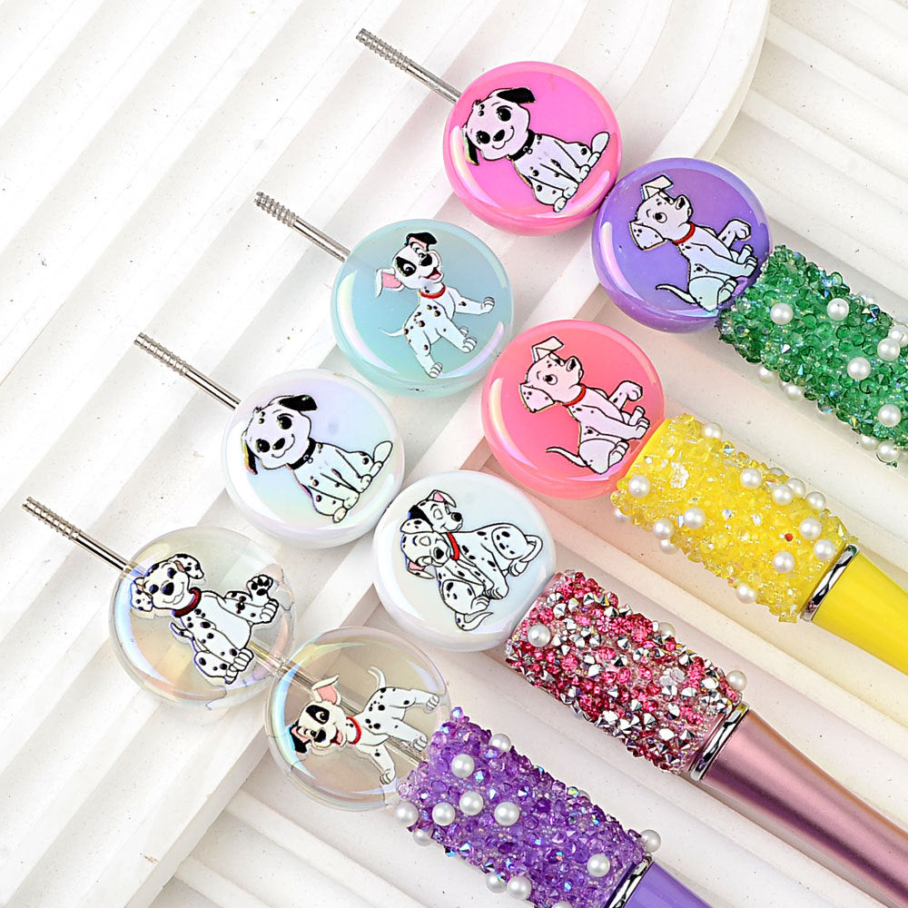 100Pcs acrylic printing round cake spotted dog vertical hole beaded DIY Douyin live broadcast mobile phone rope keychain string pen accessories