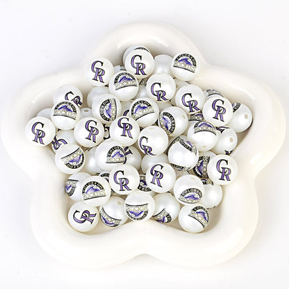 100Pcs 16mm frosted printing MLB baseball league round beads loose beads DIY bead pen car hanging baseball team accessories