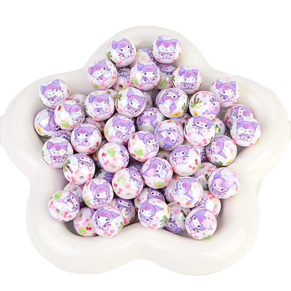 100Pcs printed Sanrio Hello Kitty hallo KT straight hole round beads DIY jewelry loose beads mobile phone chain bead pen accessories