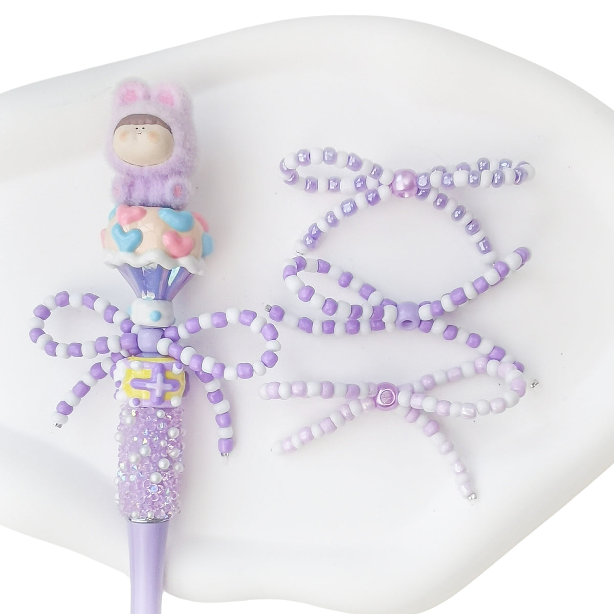 Versatile bow cute pen beaded DIY accessories mobile phone hanging beaded chain millet beads finished bow accessories