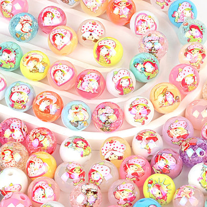 100Pcs UV strawberry girl printed beads DIY bead pen mobile phone chain keychain car hanging, etc. With DIY bracelet loose beads