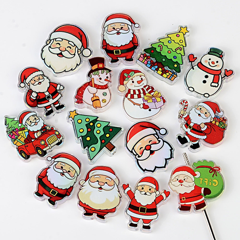 100Pcs Christmas series cartoon Santa Claus snowman Christmas tree acrylic sheet DIY handmade jewelry materials wholesale