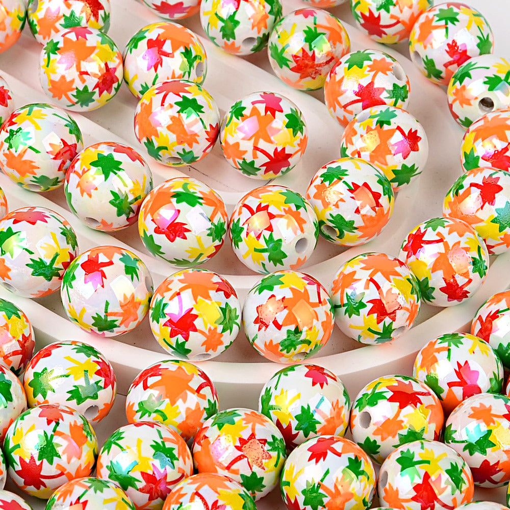 100Pcs UV color-plated 16mm color small maple leaf round beads DIY handmade beaded loose bead string pen mobile phone chain jewelry accessories