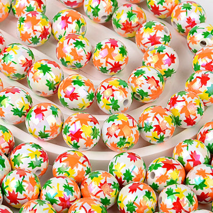 100Pcs UV color-plated 16mm color small maple leaf round beads DIY handmade beaded loose bead string pen mobile phone chain jewelry accessories