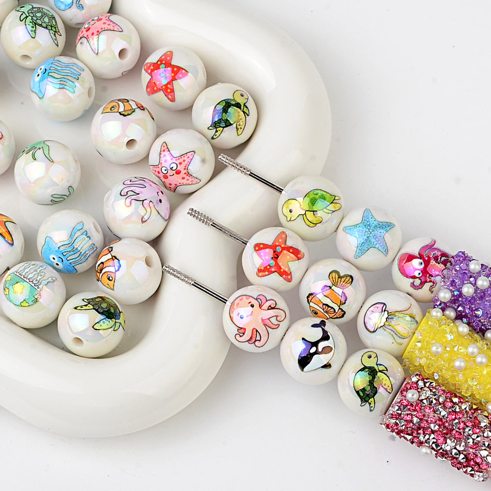 100Pcs acrylic solid color printing marine life starfish clownfish DIY mobile phone rope keychain pen jewelry accessories