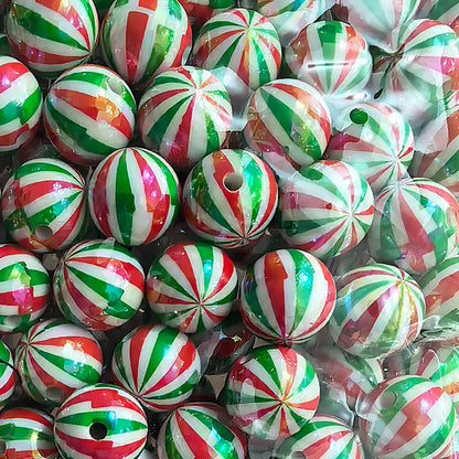 100Pcs 16mm Christmas acrylic printing striped spiral through hole beads DIY bead pen mobile phone chain accessories loose beads