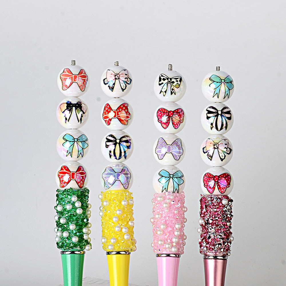 100Pcs 16mm acrylic solid color printing bow straight hole round bead DIY bead pen mobile phone chain jewelry accessories loose beads