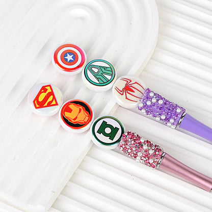 100Pcs 24mm double-sided print Marvel superhero straight hole disc beads DIY mobile phone chain ornament bead pen accessories