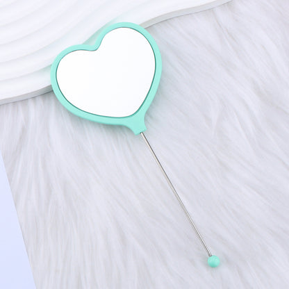 Heart-shaped makeup mirror, love DIY beaded mirror, handheld makeup mirror, portable single-sided vanity mirror, plastic spot.