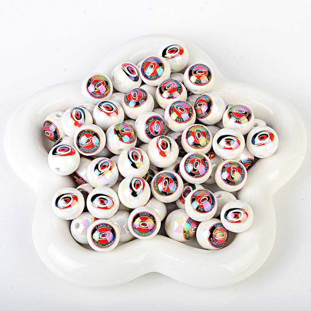 100Pcs US 32 NHL Ice Hockey Teams Printed Beads Beaded DIY Keys Mobile Phone Chain Handmade Jewelry Accessories Spot