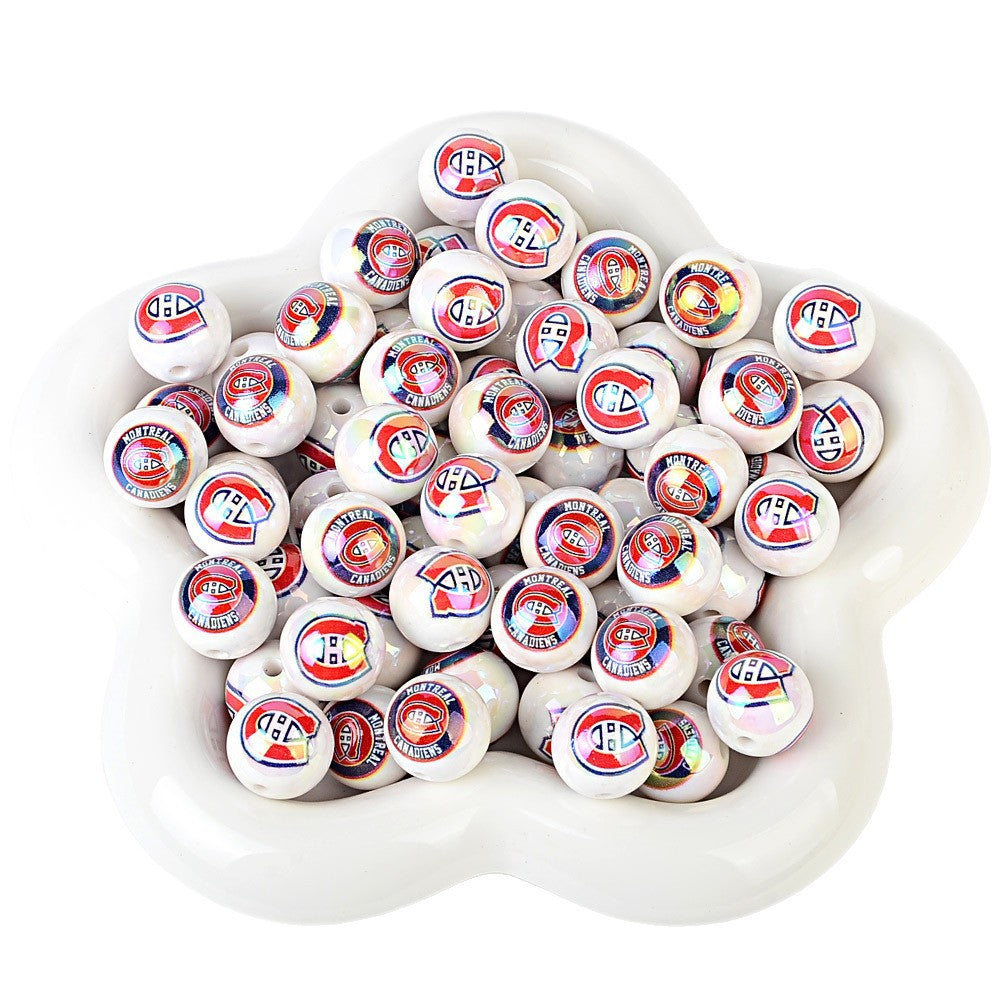 100Pcs US 32 NHL Ice Hockey Teams Printed Beads Beaded DIY Keys Mobile Phone Chain Handmade Jewelry Accessories Spot