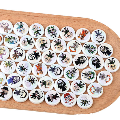 100Pcs 24mm Printed Halloween Killer Character Vertical Hole Flat Bead DIY Douyin Live Mobile Phone Rope Keychain