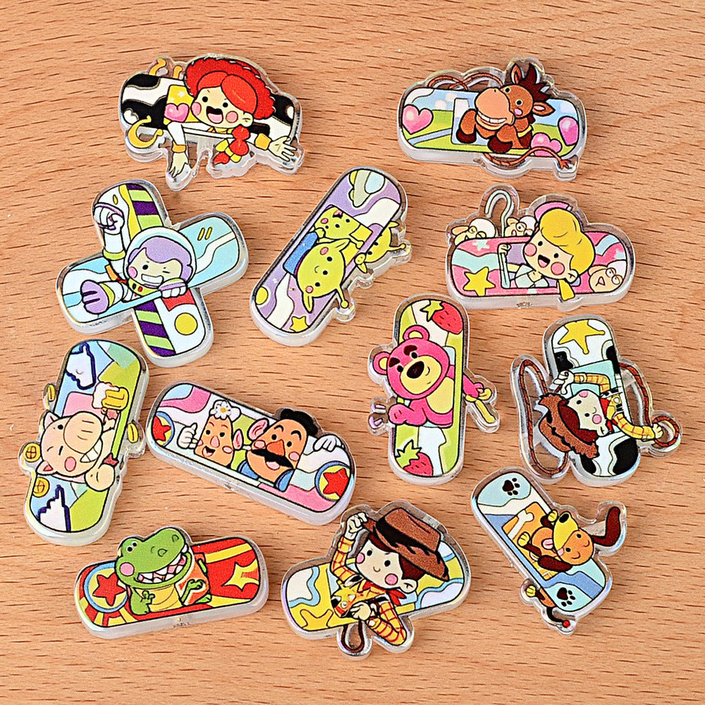 100Pcs Cartoon Toy Story Acrylic Skateboard Patch Beads Buzz Woody DIY Earrings Keychain Accessories