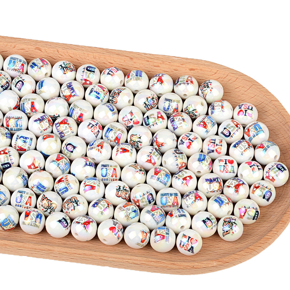 100Pcs double-sided printing I LOVE USA through hole beaded free Muse DIY mobile phone chain bag pendant material jewelry matching