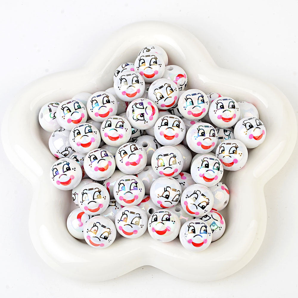 100Pcs new funny expression printed beads smiley eyes cartoon beaded DIY bracelet keychain loose beads beaded wholesale