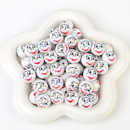 100Pcs new funny expression printed beads smiley eyes cartoon beaded DIY bracelet keychain loose beads beaded wholesale