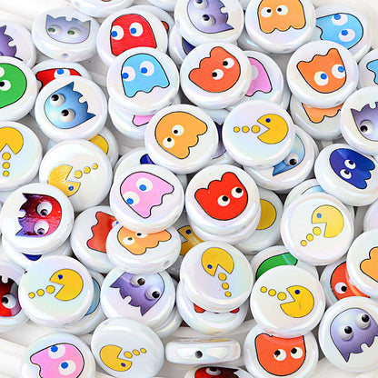 100Pcs 16mm acrylic solid color printing Pac-Man ghost straight hole round beads DIY handmade beaded jewelry accessories loose beads