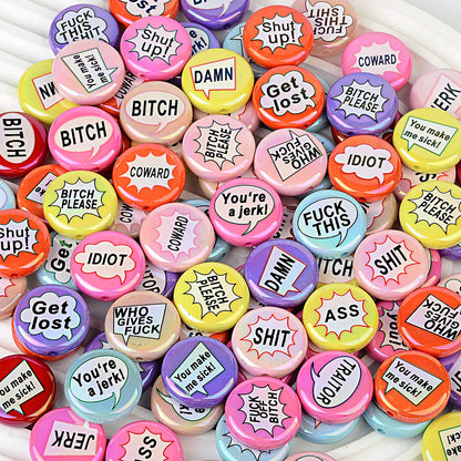 100Pcs double-sided printed English letters swear words disc beaded through hole round bead DIY handmade jewelry bracelet bag pendant material