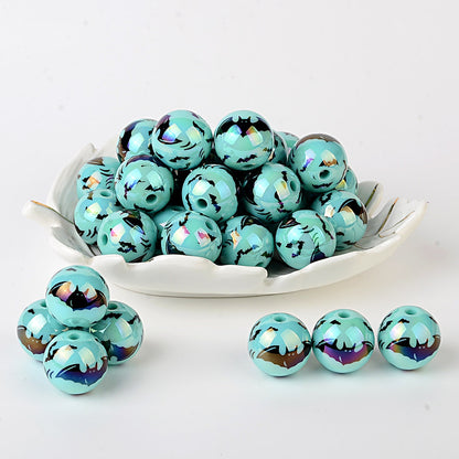100Pcs acrylic UV plated colorful multi-color Halloween printing bat round beads DIY handmade string pen mobile phone chain accessories