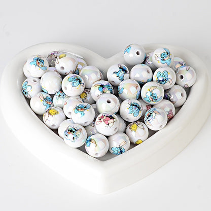 100Pcs 16mmUV plated color Stitch series printing beads DIY bead pen mobile phone keychain car hanging and other accessories