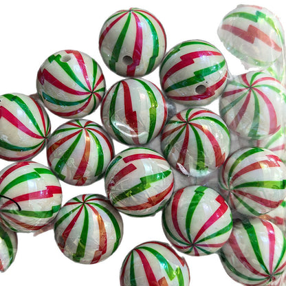 100Pcs 20mm acrylic checkerboard beads christmas striped beads DIY handmade beaded jewelry accessories loose bead material