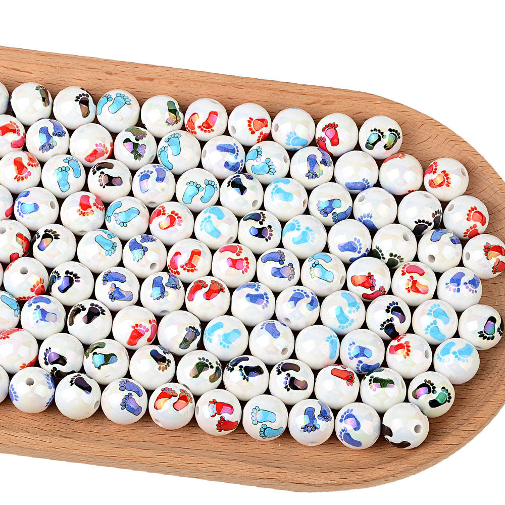 100Pcs Symphony Small Feet Printed Acrylic Beads DIY Handmade Bead Pen Loose Bead Jewelry Bracelet Through Hole Accessories