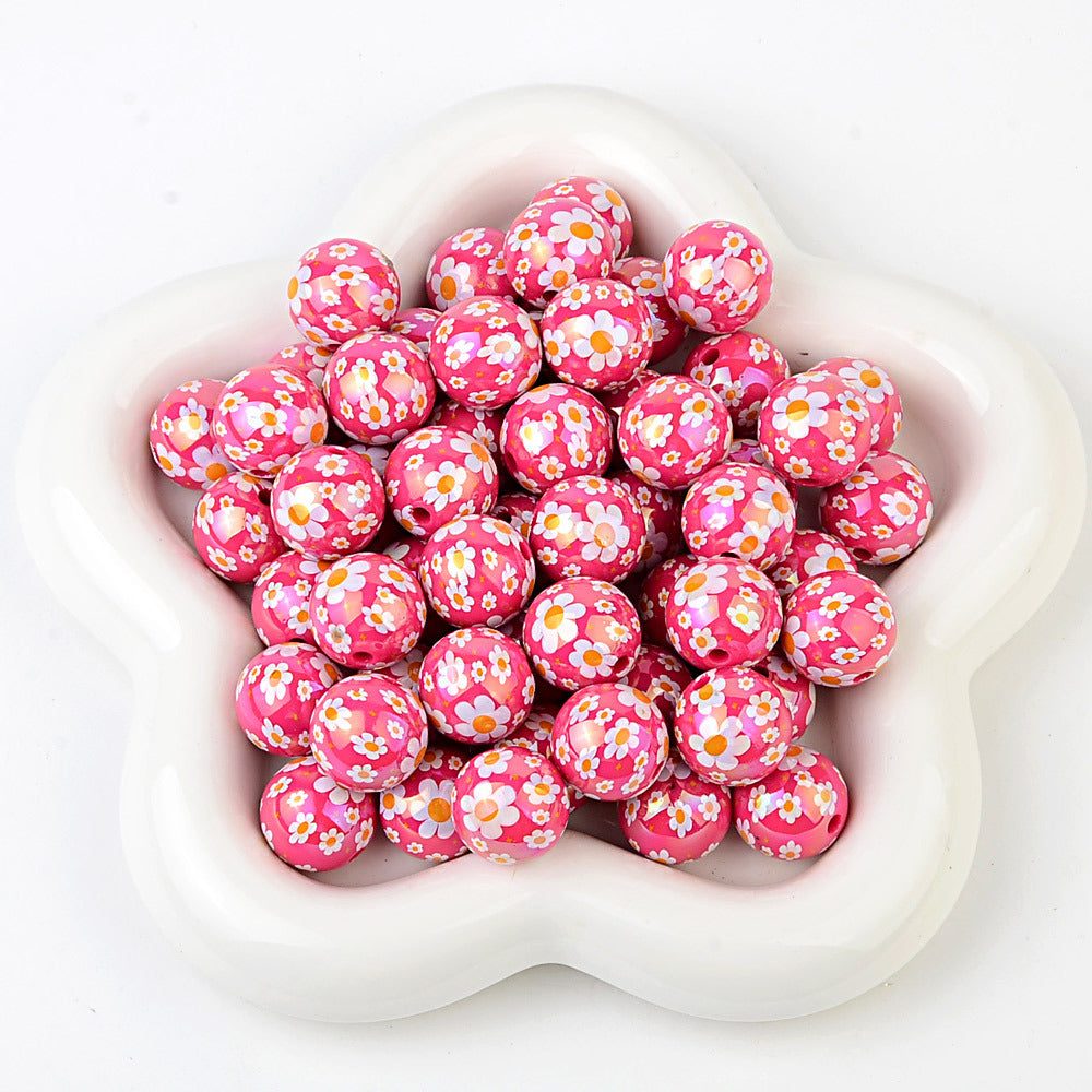100Pcs acrylic solid color plating color printing sun flower DIY live broadcast mobile phone rope keychain pen accessories beads