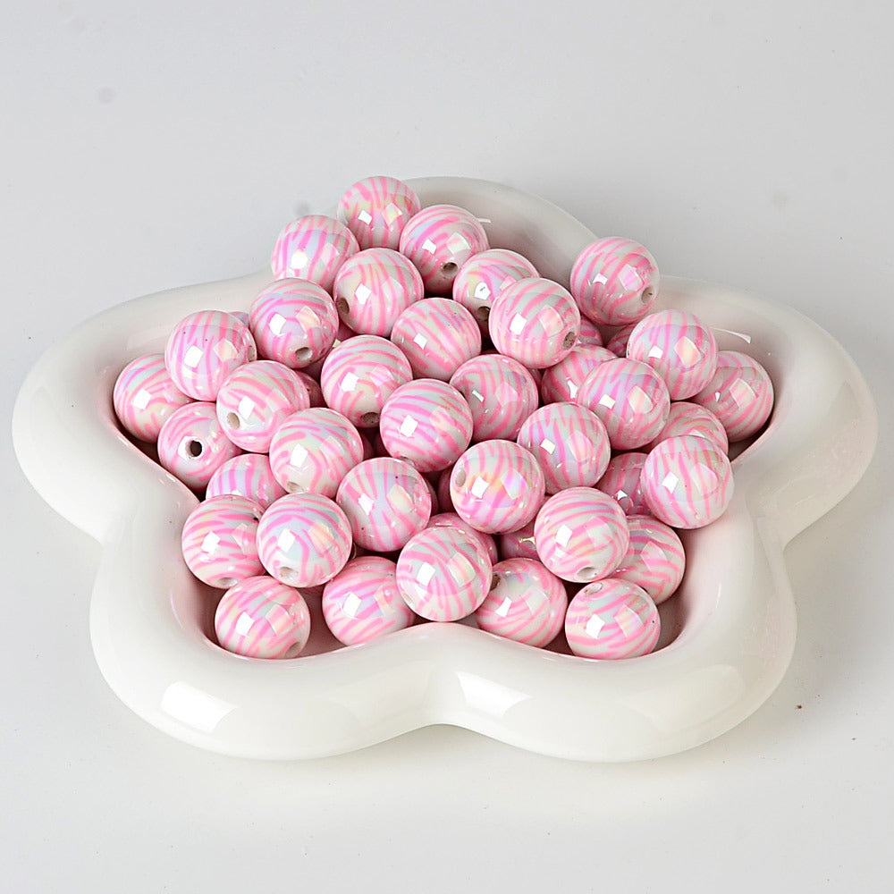 100Pcs 16mm acrylic zebra pattern straight hole round beads DIY handmade string loose beads mobile phone chain pen necklace jewelry accessories